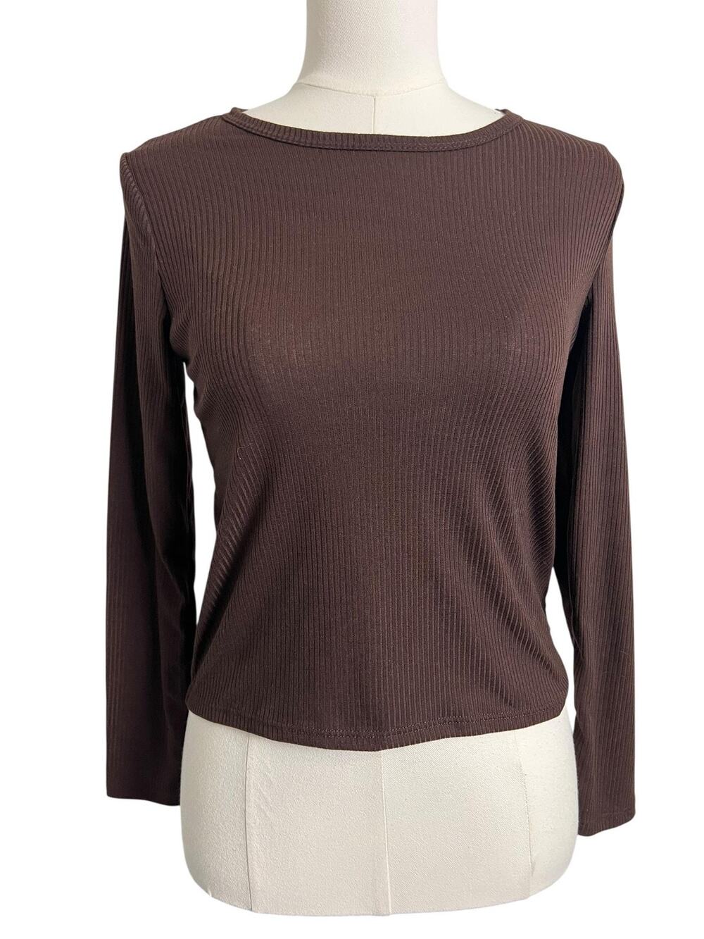Crown Of Hearts Shirt Womens Large Brown Ribbed Long Sleeve Boat Neck Top